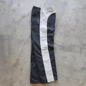Custom High Quality Embroidery Sweat Jogger Pants Color Block Drawstring Lightweight 100% Polyester Nylon Track Pants