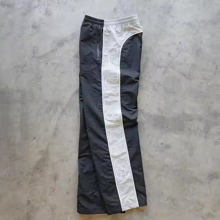 Custom High Quality Embroidery Sweat Jogger Pants Color Block Drawstring Lightweight 100% Polyester Nylon Track Pants