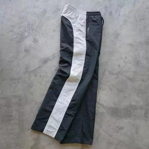 Custom High Quality Embroidery Sweat Jogger Pants Color Block Drawstring Lightweight 100% Polyester Nylon Track Pants