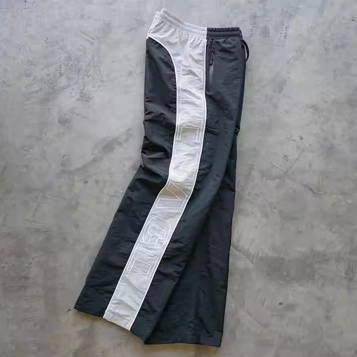 Custom High Quality Embroidery Sweat Jogger Pants Color Block Drawstring Lightweight 100% Polyester Nylon Track Pants