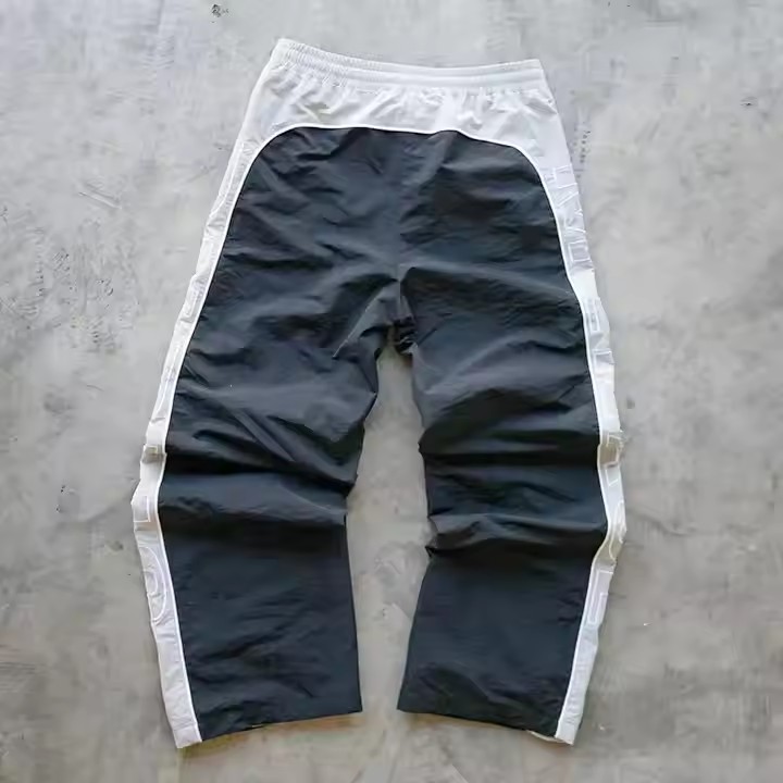 Custom High Quality Embroidery Sweat Jogger Pants Color Block Drawstring Lightweight 100% Polyester Nylon Track Pants