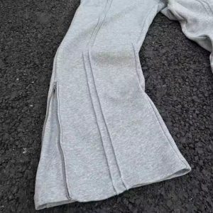 Custom 100% Cotton Jogger Pants French Terry Zipper Flared Sweatpants Men Grey Straight Wide Leg Baggy Sweatpants