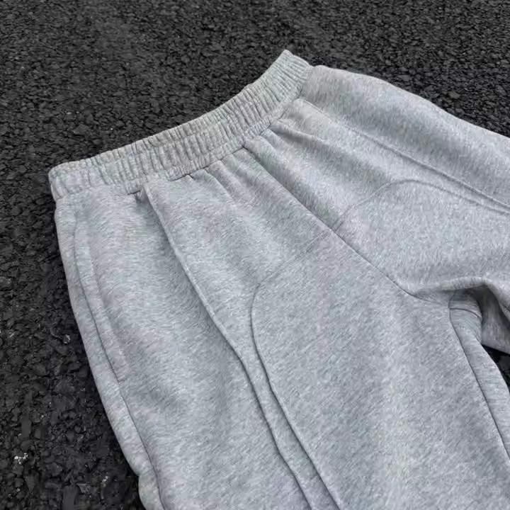 Custom 100% Cotton Jogger Pants French Terry Zipper Flared Sweatpants Men Grey Straight Wide Leg Baggy Sweatpants