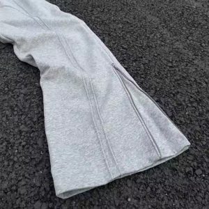 Custom 100% Cotton Jogger Pants French Terry Zipper Flared Sweatpants Men Grey Straight Wide Leg Baggy Sweatpants