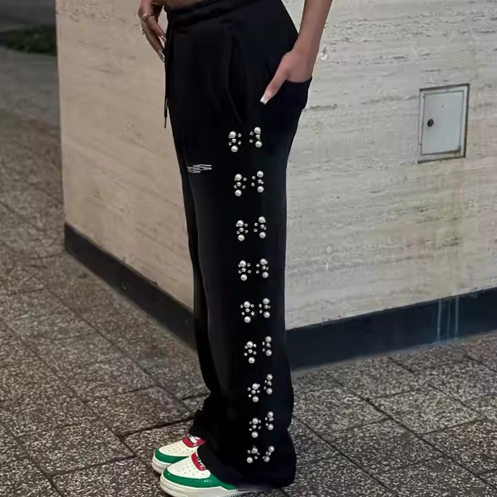 Custom 500 Gsm French Terry Wide Leg Sweatpants Embroidery Adjustable Drawstring Cuff Baggy Track Pants for Men