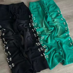 Custom 500 Gsm French Terry Wide Leg Sweatpants Embroidery Adjustable Drawstring Cuff Baggy Track Pants for Men
