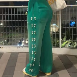 Custom 500 Gsm French Terry Wide Leg Sweatpants Embroidery Adjustable Drawstring Cuff Baggy Track Pants for Men