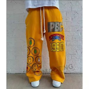 Custom Men's Thick Heavy Weight Vintage Sweat Pants French Terry Wide Leg Acid Wash Flared Baggy Sweatpants