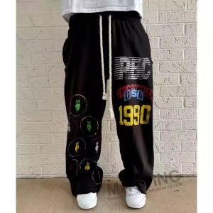 Custom Men's Thick Heavy Weight Vintage Sweat Pants French Terry Wide Leg Acid Wash Flared Baggy Sweatpants
