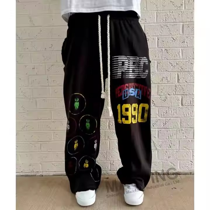 Custom Men's Thick Heavy Weight Vintage Sweat Pants French Terry Wide Leg Acid Wash Flared Baggy Sweatpants