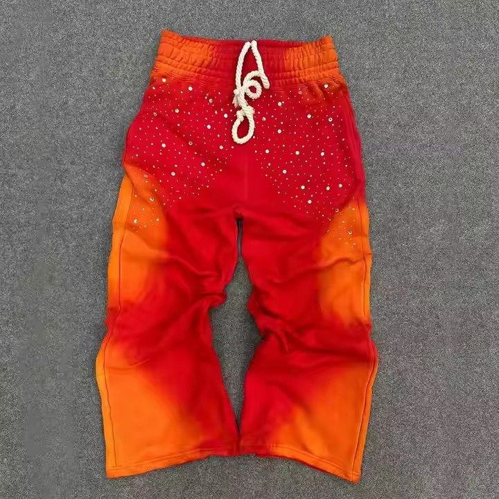 Custom Stylish Heavyweight Oversized Man Sun Faded Vintage Track Sweat Pant Acid Wash Mens Baggy Rhinestone Sweatpants