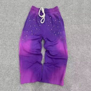 Custom Stylish Heavyweight Oversized Man Sun Faded Vintage Track Sweat Pant Acid Wash Mens Baggy Rhinestone Sweatpants