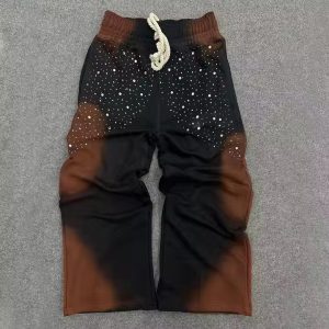 Custom Stylish Heavyweight Oversized Man Sun Faded Vintage Track Sweat Pant Acid Wash Mens Baggy Rhinestone Sweatpants