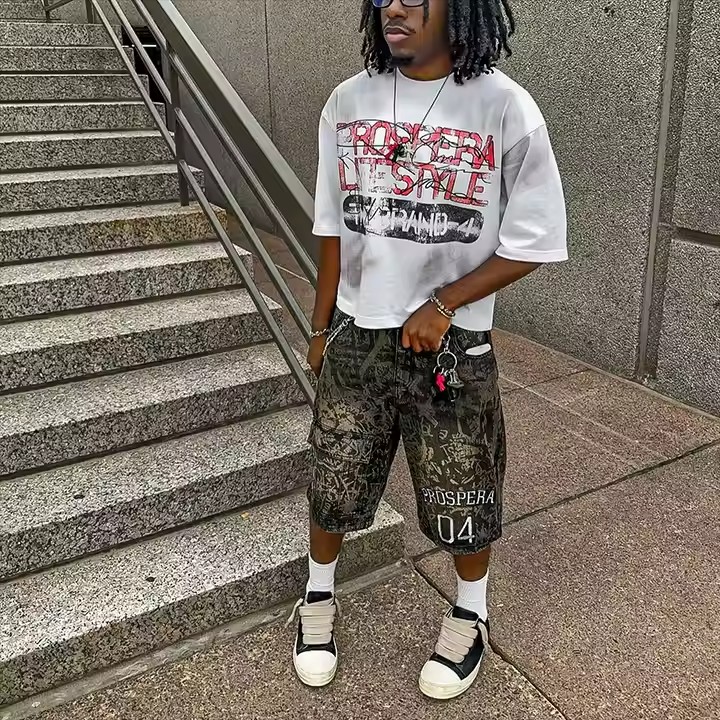 Streetwear Boxy Fit Dirty Washed Vintage T Shirt Oversized Heavy Weight Cropped 100% Cotton Printing T Shirt Custom for Men