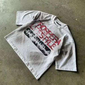 Streetwear Boxy Fit Dirty Washed Vintage T Shirt Oversized Heavy Weight Cropped 100% Cotton Printing T Shirt Custom for Men
