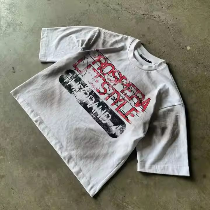 Streetwear Boxy Fit Dirty Washed Vintage T Shirt Oversized Heavy Weight Cropped 100% Cotton Printing T Shirt Custom for Men