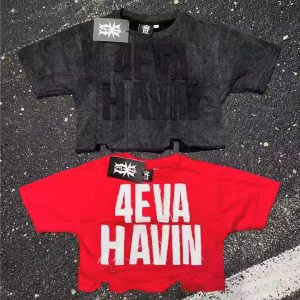 Custom 2025 Streetwear T-Shirt Distressed Embroidery Applique Patch Sun Faded Vintage Acid Wash Boxy Cropped Tshirt for Men