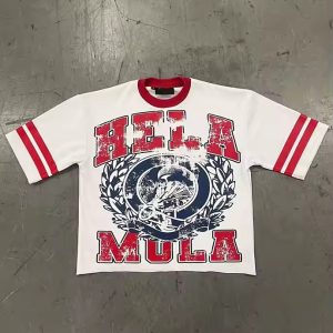 New Streetwear T-Shirt 100% Cotton Color Block Ringer Crack Printing Oversized Boxy Fit Heavyweight T Shirt