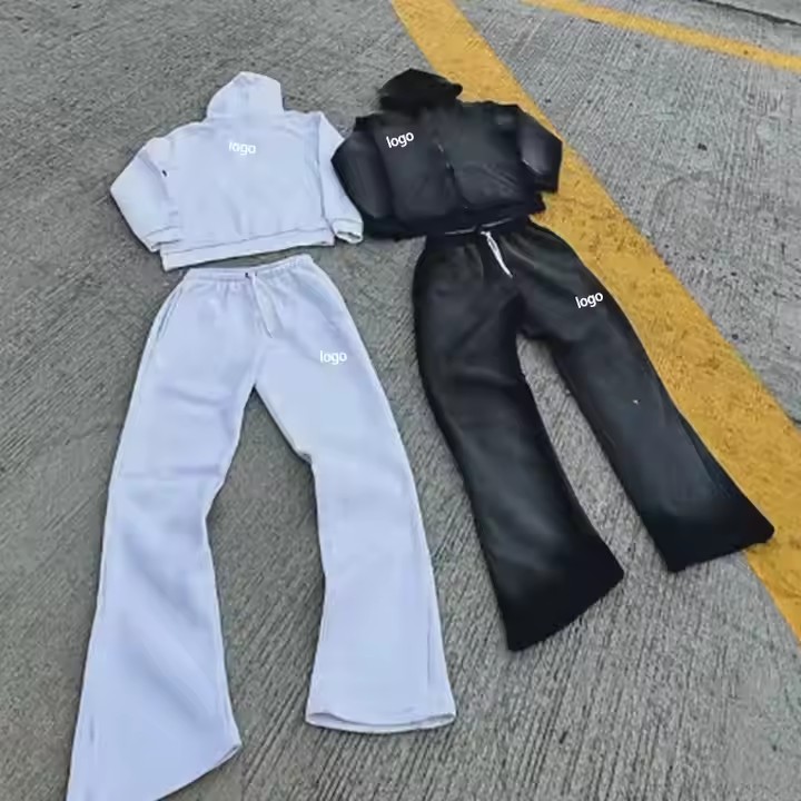 Custom Vintage Jogging Set Zip up Acid Wash Tracksuit Sweat Suit Hoodie and Straight Leg Flared Sweatpants Track Suit for Men