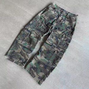 Custom Pants Oversized Heavy Thick Vintage Straight Wide Leg Baggy Camouflage Sweatpants Tracks Camo Cargo Pants Men