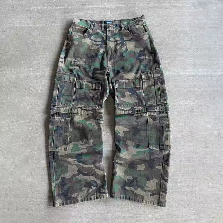 Custom Pants Oversized Heavy Thick Vintage Straight Wide Leg Baggy Camouflage Sweatpants Tracks Camo Cargo Pants Men