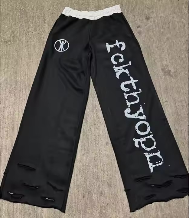 Custom Streetwear Oversized Sweat Pants Manufacturer Jogger Pants Distressed French Terry Cotton Men Baggy Sweatpants