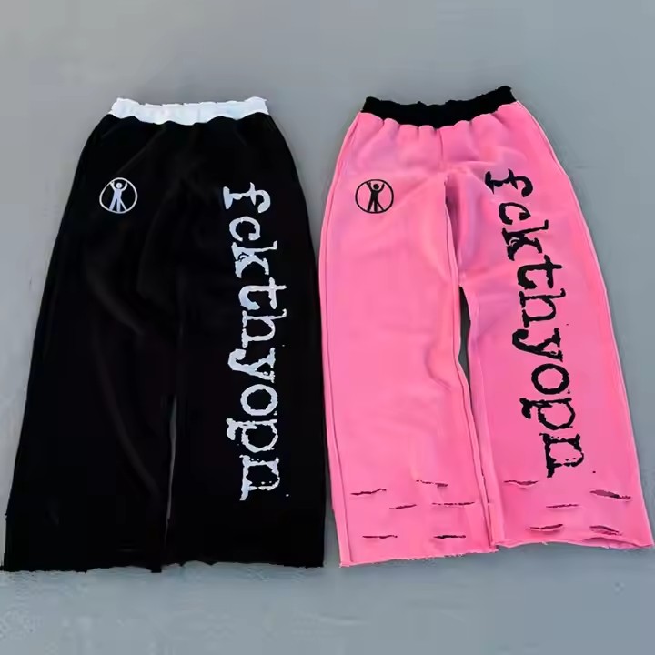 Custom Streetwear Oversized Sweat Pants Manufacturer Jogger Pants Distressed French Terry Cotton Men Baggy Sweatpants