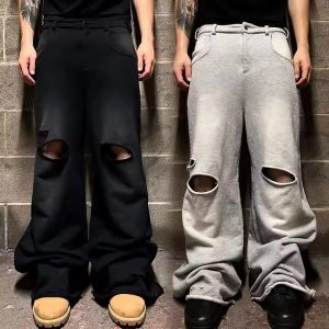 Streetwear Custom Logo Sun Faded Acid Washed French Terry Heavyweight Cotton Baggy Wide Leg Flared Sweatpants Men