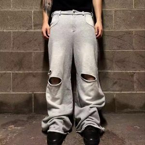 Streetwear Custom Logo Sun Faded Acid Washed French Terry Heavyweight Cotton Baggy Wide Leg Flared Sweatpants Men