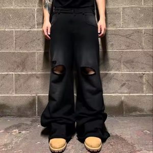 Streetwear Custom Logo Sun Faded Acid Washed French Terry Heavyweight Cotton Baggy Wide Leg Flared Sweatpants Men