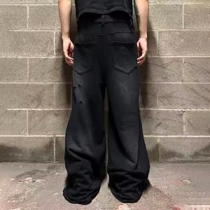 Streetwear Custom Logo Sun Faded Acid Washed French Terry Heavyweight Cotton Baggy Wide Leg Flared Sweatpants Men