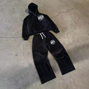 Custom Zip up Baggy Hoodie and Sweatpants Jogger Two Piece Set Dtg Print Sweat Suit Vintage Acid Wash Men Tracksuits