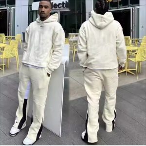 Custom Logo Sweat Pants Suit Jogger Set Cropped Sweatsuit Acid Wash Flared Sweatpants and Hoodie Set Tracksuit for Men