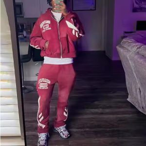 Custom Streetwear Vintage Cropped Zip Hoodie and Sweatpants Set Distressed Patch Embroidery Sun Faded Acid Wash Tracksuit
