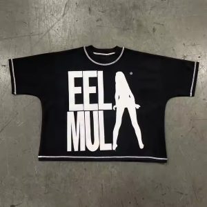 Custom Printed Round Neck White Contrast Stitching T Shirt 300Gsm Heavy Weight Cotton Boxy Fit Cropped T-Shirts Men
