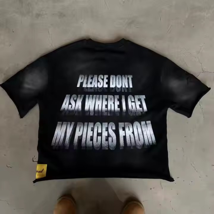 Custom 2025 New Streetwear Vintage Washed T-Shirt Printed Heavy Cotton Raw Hem Boxy Cropped Acid Wash T Shirt for Men