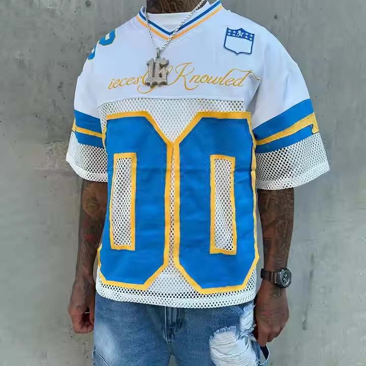 Custom Embroidery Casual Sports Retro American Streetwear Men Cropped Polyester Mesh Soccer T-Shirt Boxy Football Jersey