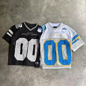 Custom Embroidery Casual Sports Retro American Streetwear Men Cropped Polyester Mesh Soccer T-Shirt Boxy Football Jersey