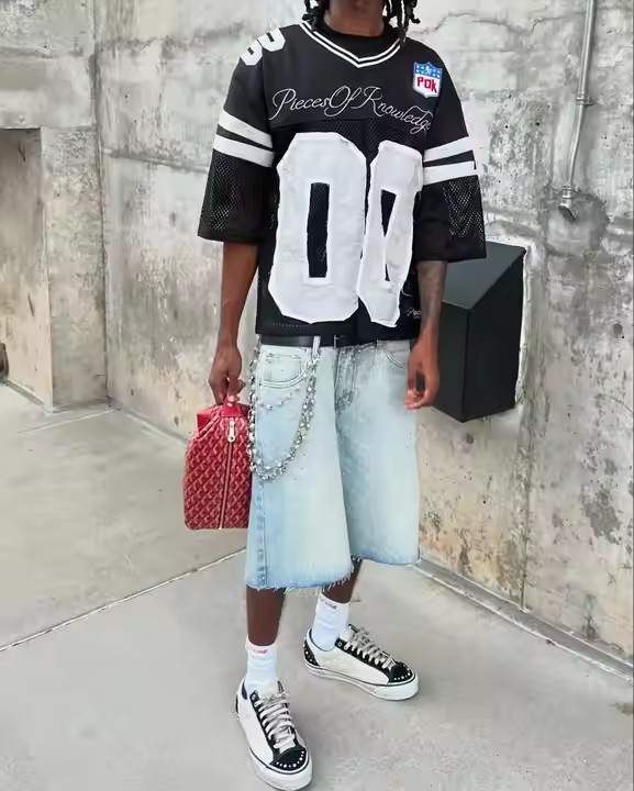 Custom Embroidery Casual Sports Retro American Streetwear Men Cropped Polyester Mesh Soccer T-Shirt Boxy Football Jersey