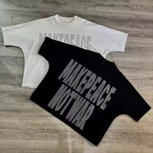 Custom Logo Graphic T-Shirts Drop Shoulder Heavy Cotton Oversized Heavyweight Rhinestone Cropped Boxy T Shirt for Men