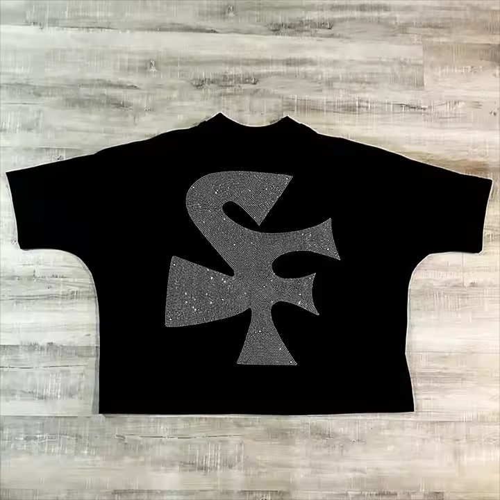 252 (5Custom Logo Graphic T-Shirts Drop Shoulder Heavy Cotton Oversized Heavyweight Rhinestone Cropped Boxy T Shirt for Men