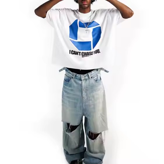 Custom Summer T-shirt Short Sleeve Oversized Heavyweight Tee Tshirts Graphic Boxy Raw Hem Print T Shirts for Men