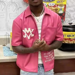 Custom Logo High Quality Streetwear Design Mens Short Sleeve Leather Shirts Hip Hop Zip up Streetwear Drop Shoulder T-shirts