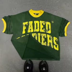 Custom Logo Graphic Printing French Terry Thick Oversized Heavyweight Boxy Cropped T Shirt Men Retro American Football Jersey