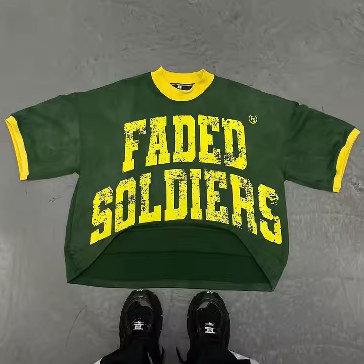 Custom Logo Graphic Printing French Terry Thick Oversized Heavyweight Boxy Cropped T Shirt Men Retro American Football Jersey