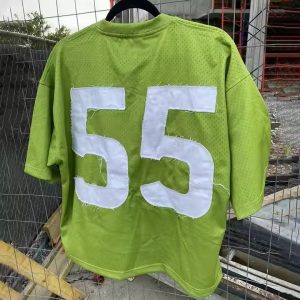 Custom Applique Distressed Embroidery Boxy Cropped T Shirt Sporty Quick Dry Fit Breathable Mesh Jersey Retro Football T-Shirt