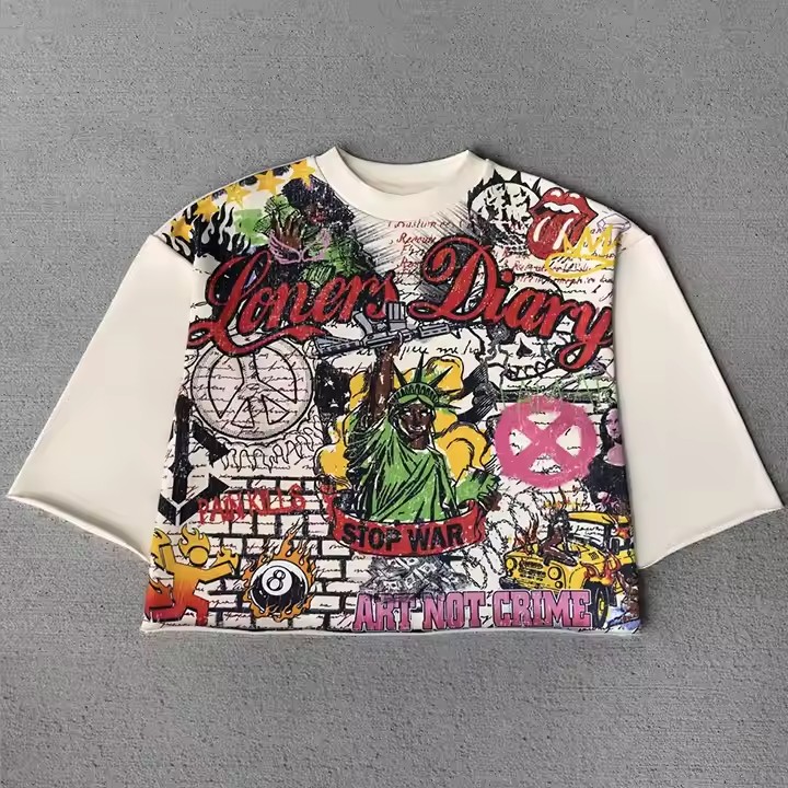 Custom Heavy 100% Cotton 250 Gsm Graphic Printed Drop Shoulder T-shirts Tee Heavyweight Oversized Boxy Cropped T Shirt Men