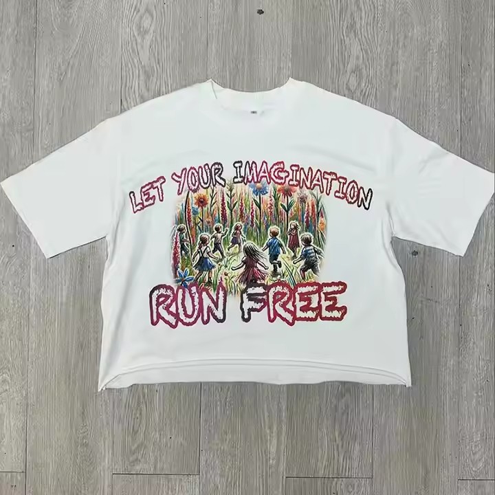 Custom Graphic Dtg Print Cut Edge Raw Hem Blank 100% Cotton Heavyweight Oversized Boxy Cropped T Shirt for Men