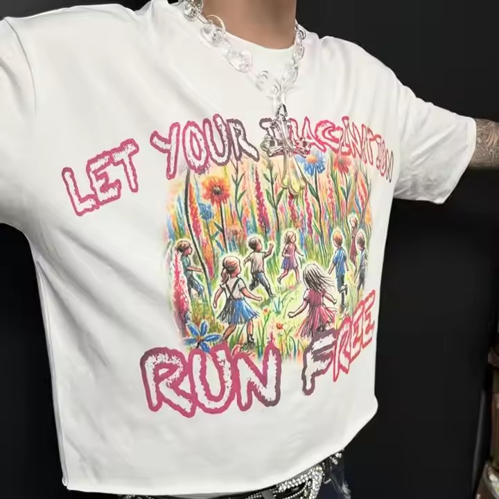 Custom Graphic Dtg Print Cut Edge Raw Hem Blank 100% Cotton Heavyweight Oversized Boxy Cropped T Shirt for Men