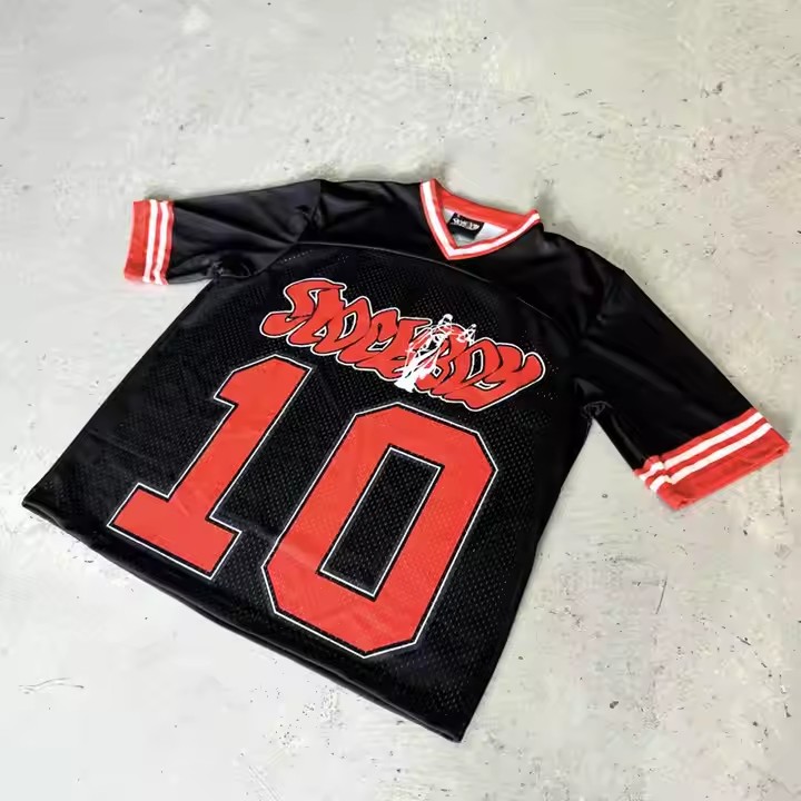 Streetwear V Neck Boxy Screen Printing Baseball T-shirts Custom Oversized Tshirts Sports Soccer Mesh Football Jersey for Men